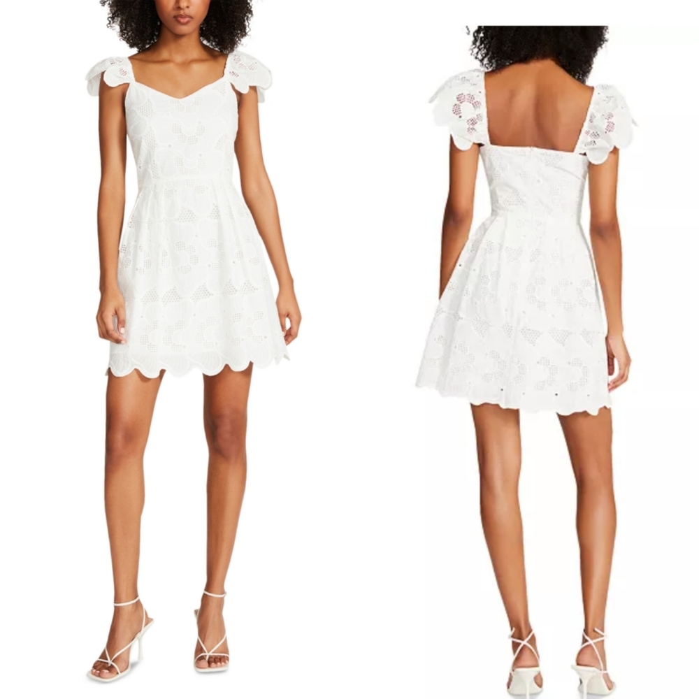 Steve Madden Women's Sierra Eyelet Scalloped Dress - White sz 4